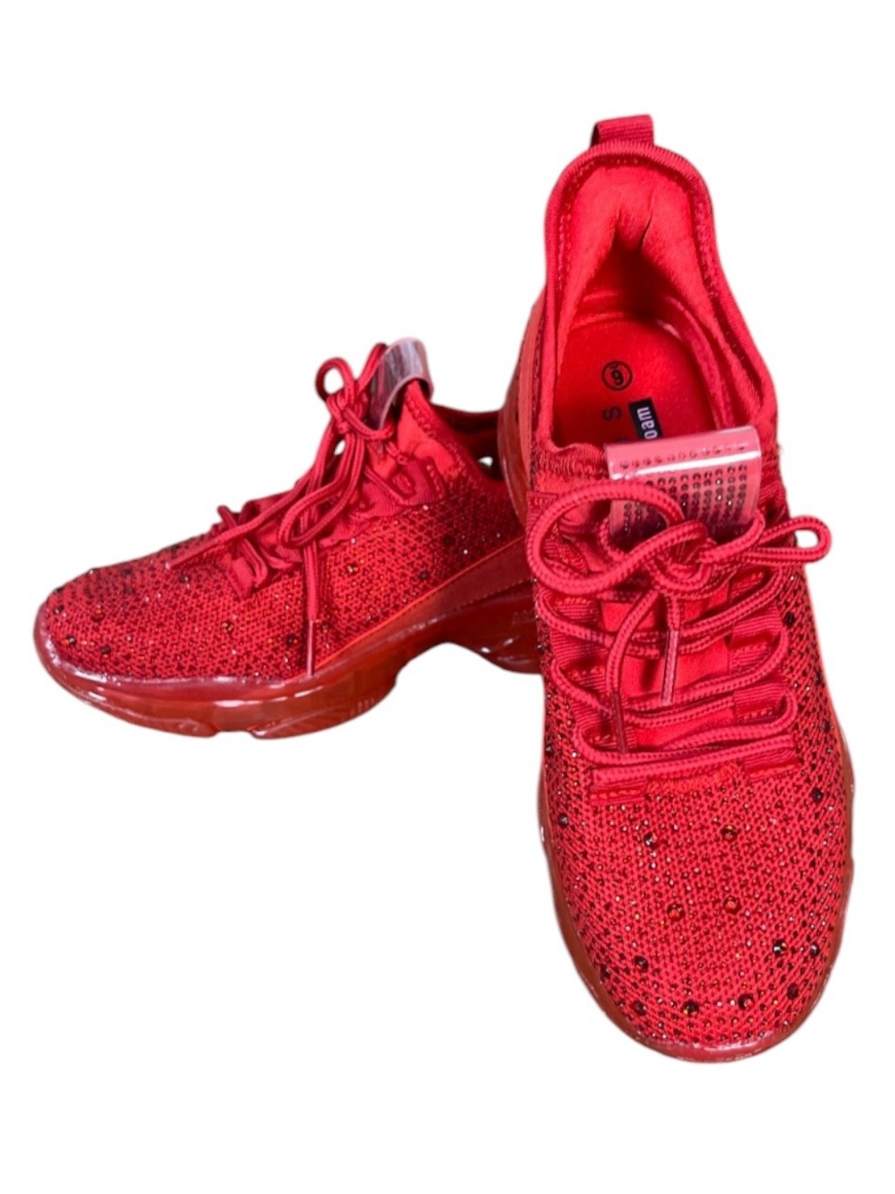 Belos Red Rhinestone Sparkle Slip On Sneakers Memory Foam NWOT Size 6